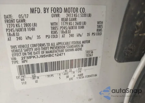 2017 Ford Edge Sel z USA, uszkodzony, nr VIN 2FMPK3J95HBC12471